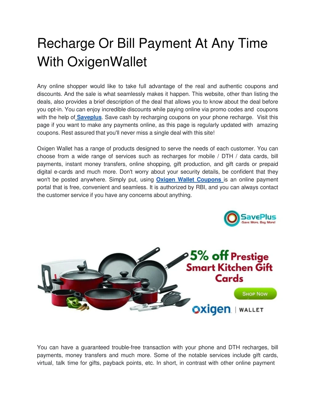 recharge or bill payment at any time with oxigenwallet