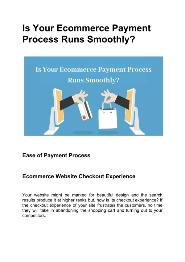 Is Your Ecommerce Payment Process Runs Smoothly?