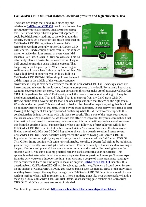 CaliGarden CBD Oil:-Treat body inflammation, treat epilepsy