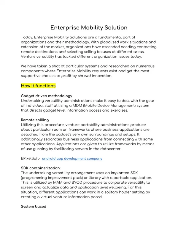 Enterprise mobility solution | EPixelSoft