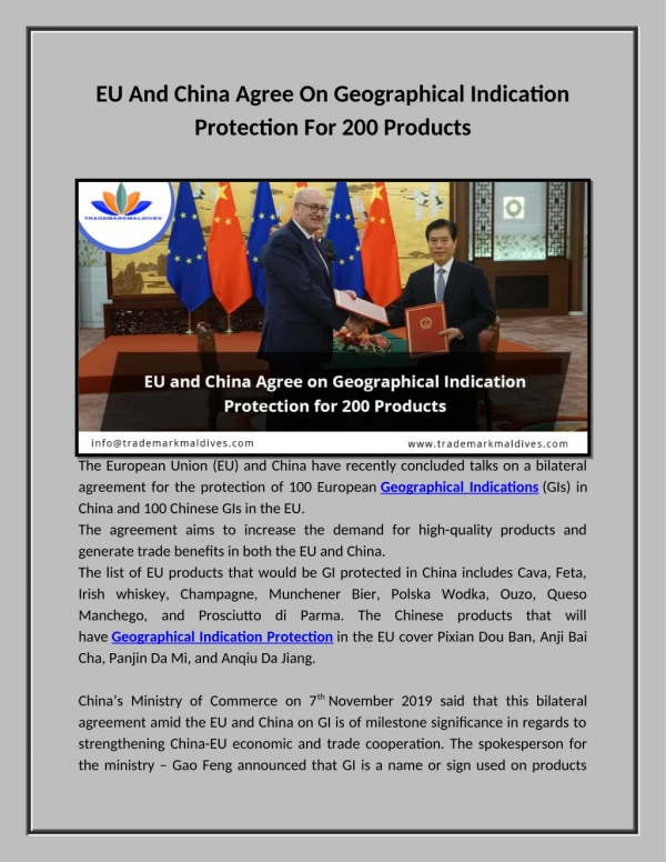 EU And China Agree On Geographical Indication Protection For 200 Products
