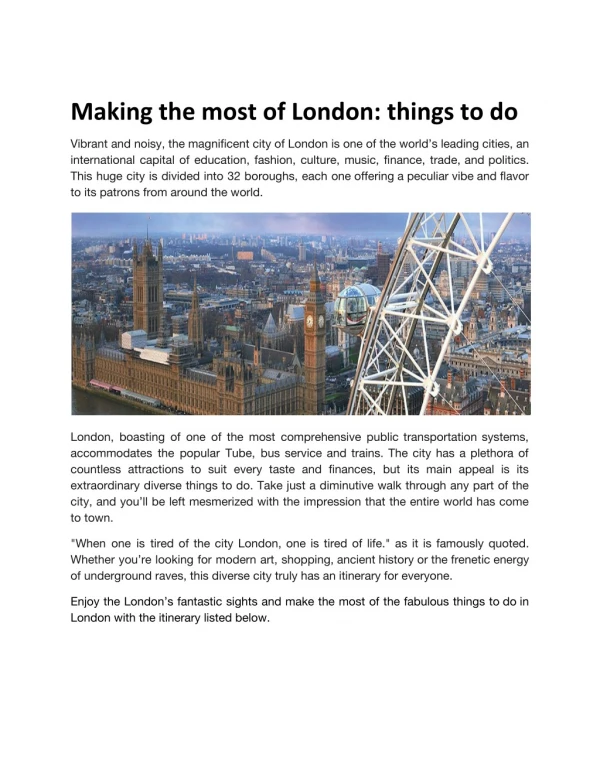Making the most of London: things to do
