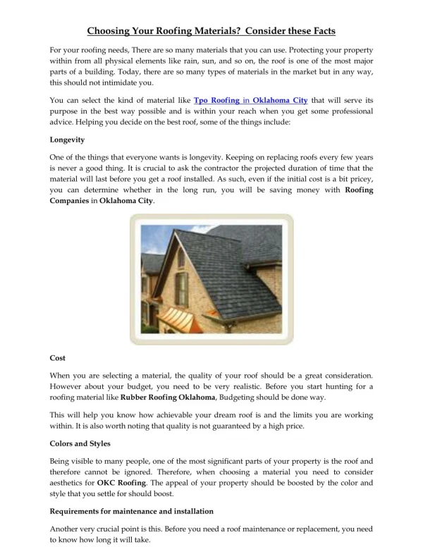 Choosing Your Roofing Materials  Consider these Facts