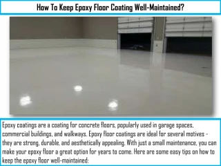 How To Keep Epoxy Floor Coating Well-Maintained? - slide 1