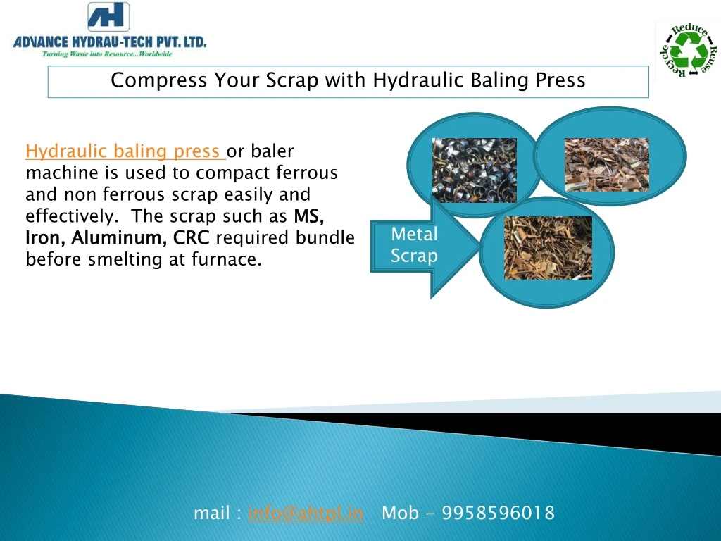 compress your scrap with hydraulic baling press