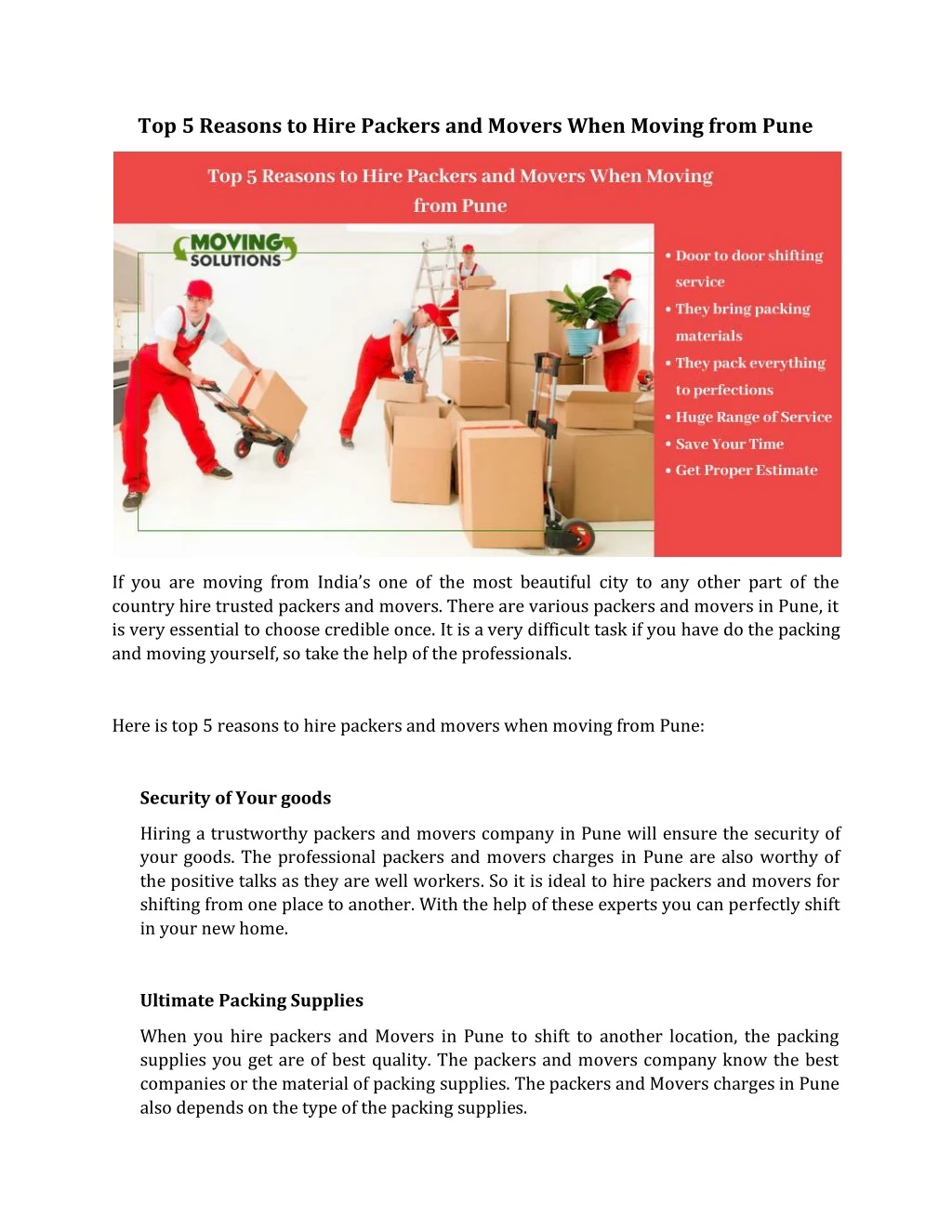 top 5 reasons to hire packers and movers when