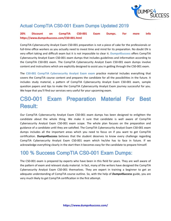 CompTIA CS0-001 CySA+ [2019] Exam Dumps - Recommendations