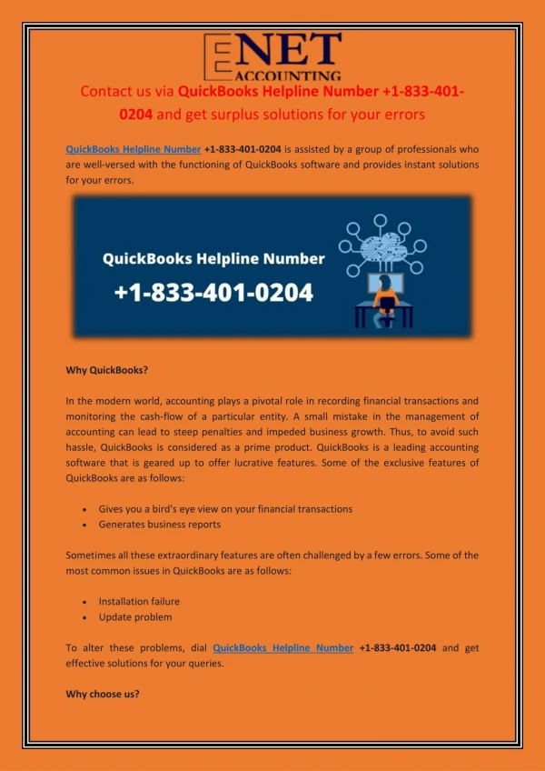 QuickBooks Helpline Number  1-833-401-0204