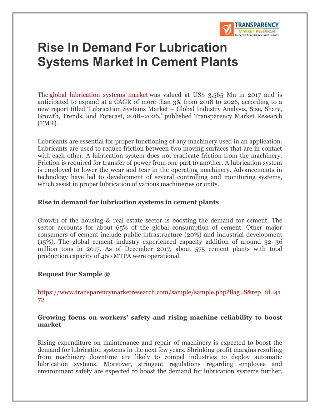 rise in demand for lubrication systems market