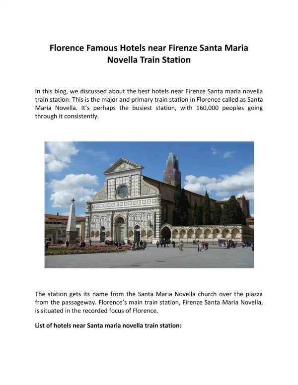 Florence Famous Hotels near Firenze Santa Maria Novella Train Station