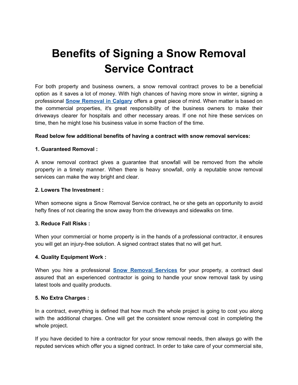 benefits of signing a snow removal service