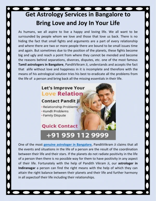 Get Astrology Services in Bangalore to Bring Love and Joy In Your Life