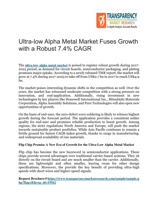 Ultra-low Alpha Metal Market Fuses Growth with a Robust 7.4% CAGR