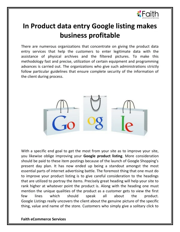 In Product data entry Google listing makes business profitable