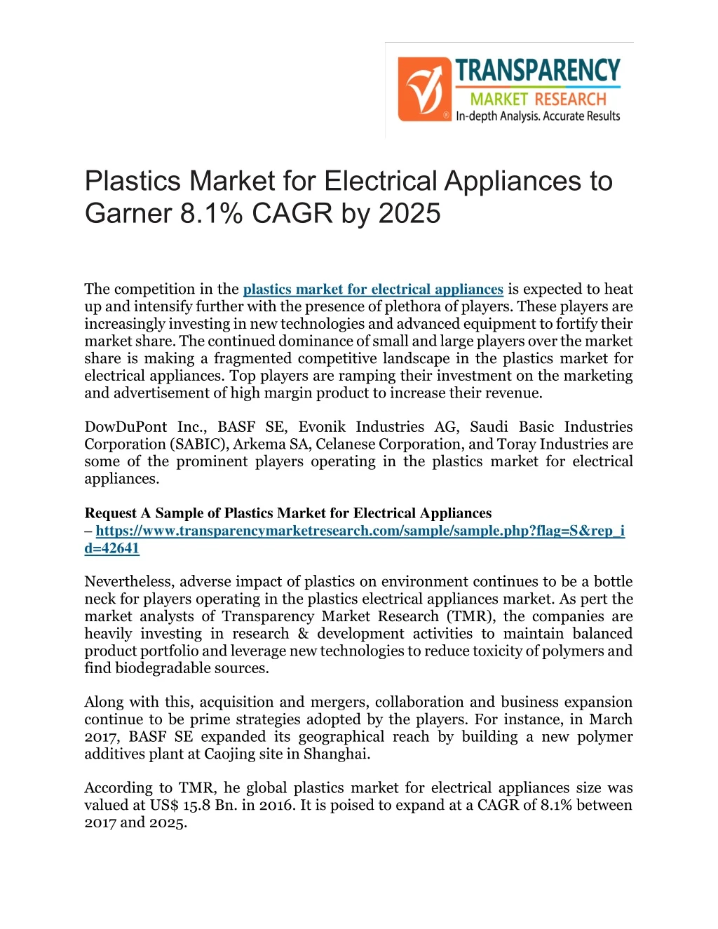 plastics market for electrical appliances