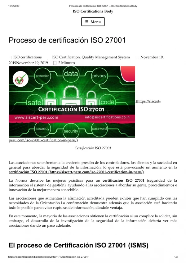 Proceso de certificación ISO 27001