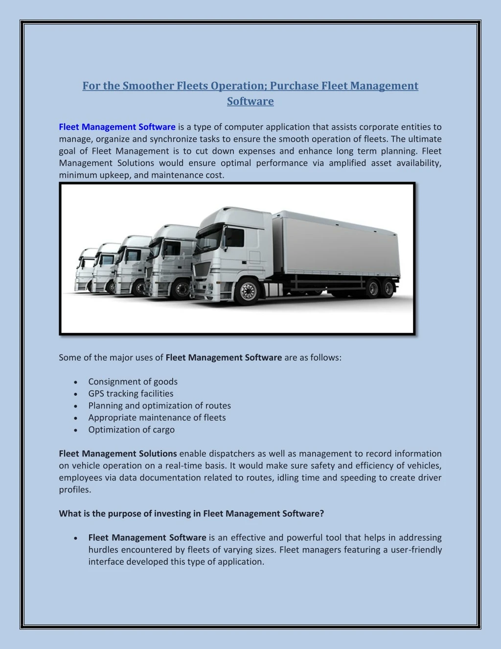 for the smoother fleets operation purchase fleet