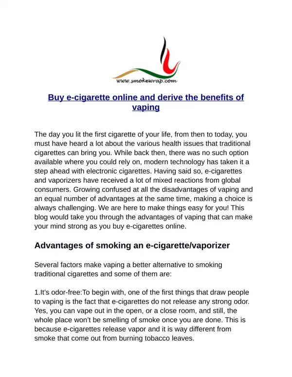 Buy e-cigarette online and derive the benefits of vaping
