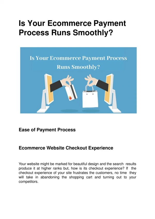 Is Your Ecommerce Payment Process Runs Smoothly?