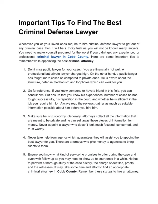 Important Tips To Choose The Best Criminal Defense Lawyer