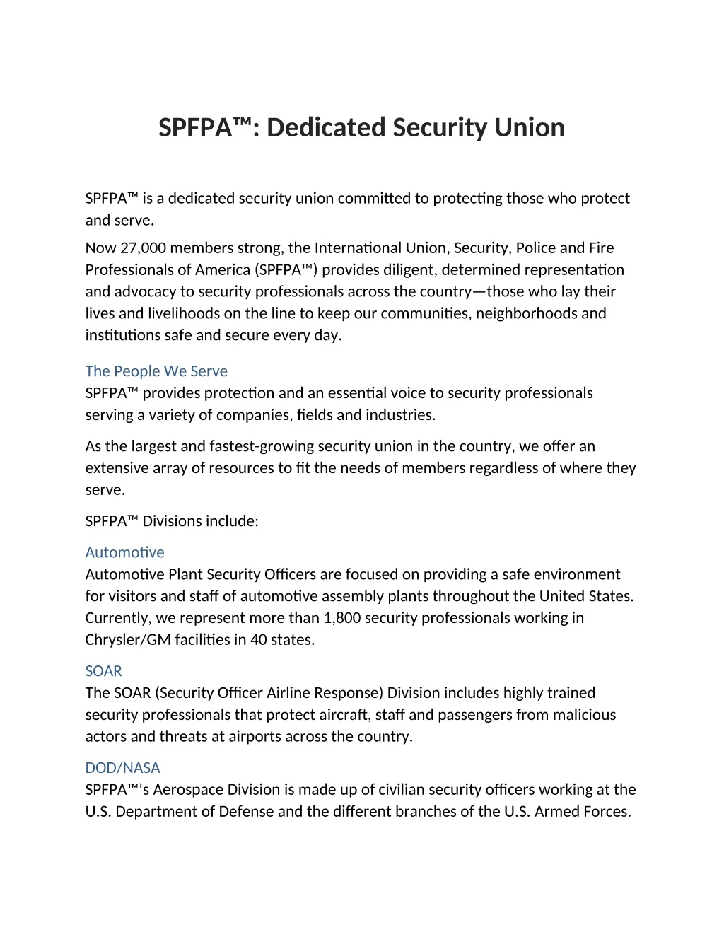spfpa dedicated security union