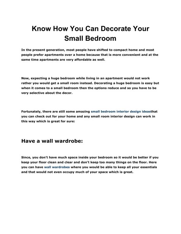 Know How You Can Decorate Your Small Bedroom