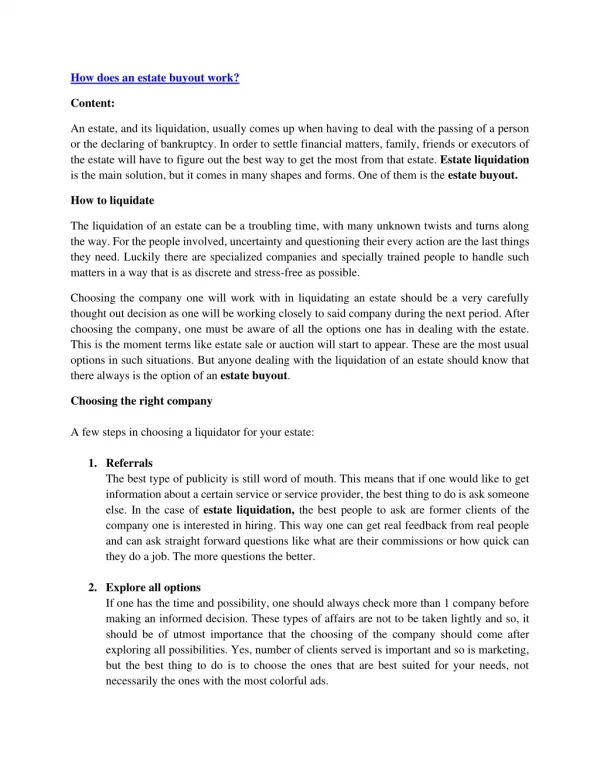 how does an estate buyout work