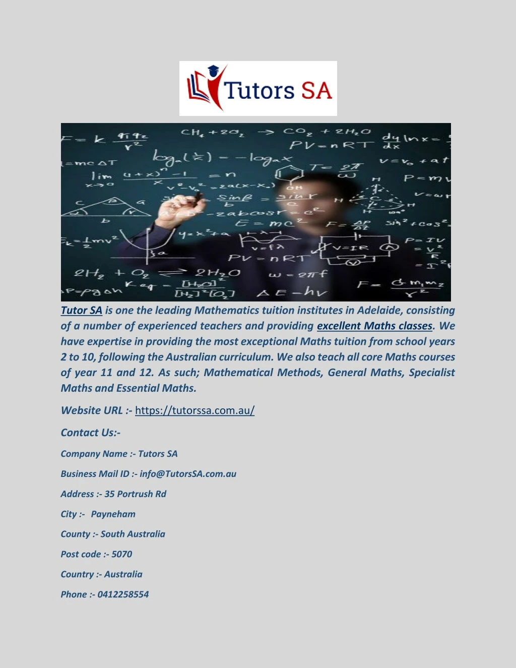 tutor sa is one the leading mathematics tuition