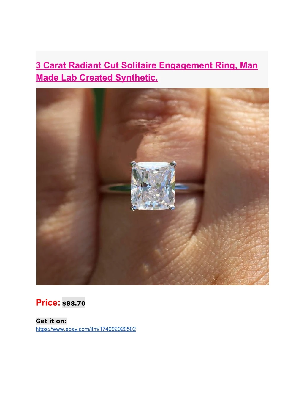 3 carat radiant cut solitaire engagement ring