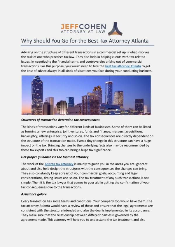 Why Should You Go for The Best Tax Attorney Atlanta