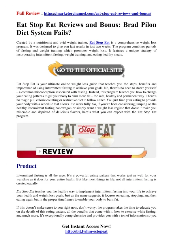 Eat Stop Eat  Review: Brad Pilon Diet System Fails?