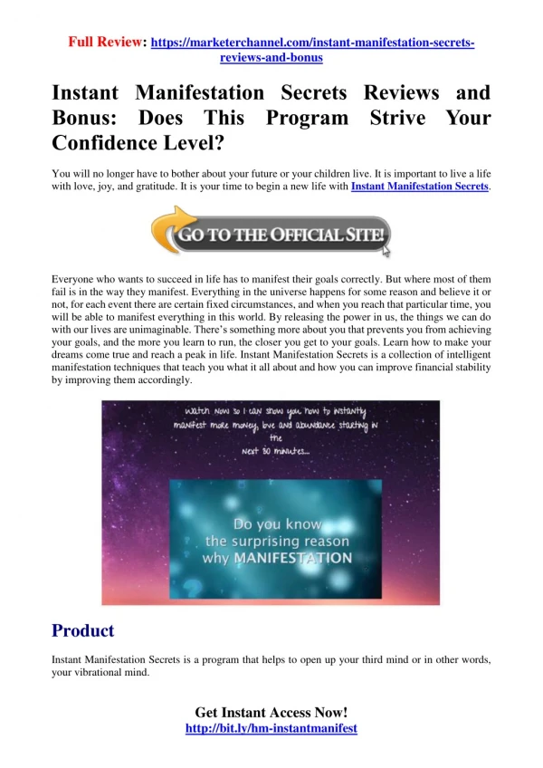 Instant Manifestation Secrets Review: Does This Program Strive Your Confidence Level?