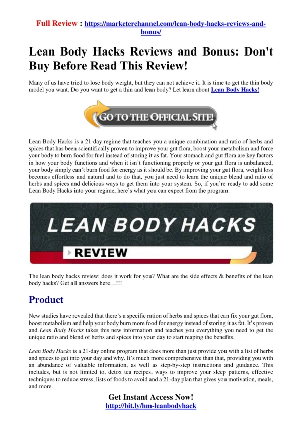 Lean Body Hacks Review: Don't Buy Before Read This Review!