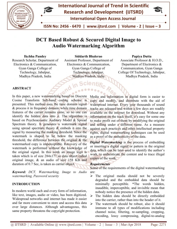 DCT Based Robust and Secured Digital Image to Audio Watermarking Algorithm