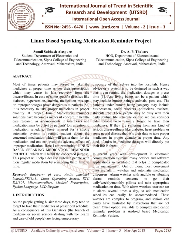 Linux Based Speaking Medication Reminder Project