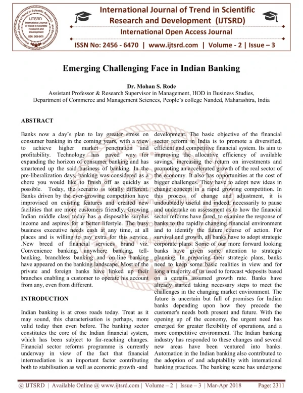 Emerging Challenging Face in Indian Banking