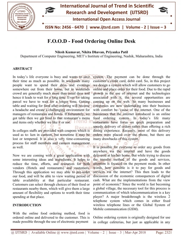 F.O.O.D Food Ordering Online Desk