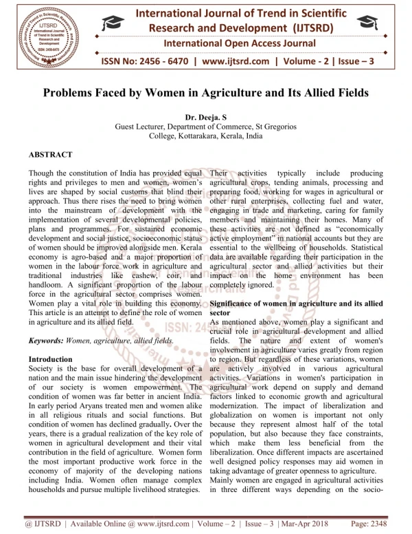 Problems Faced by Women in Agriculture and Its Allied Fields