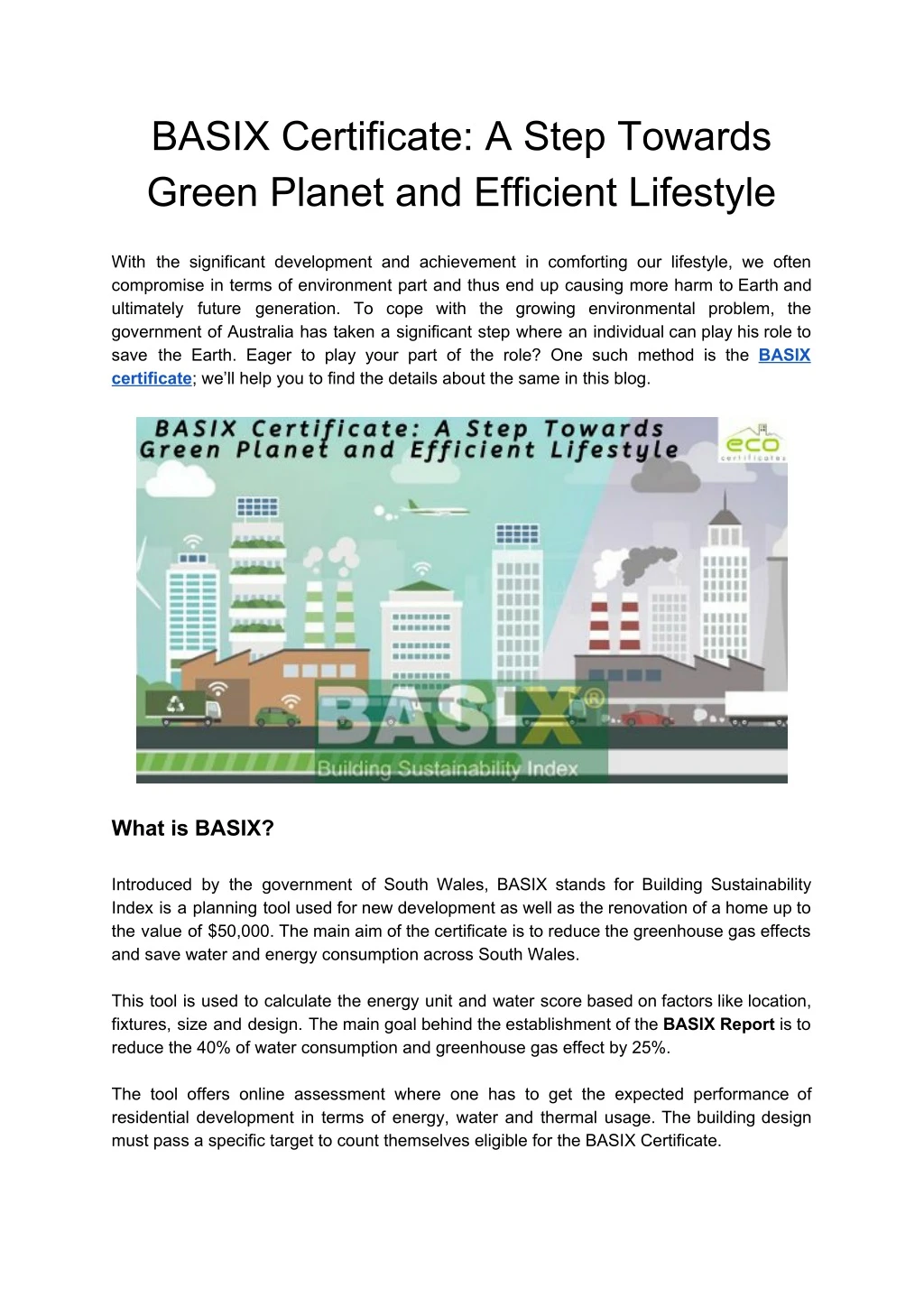 basix certificate a step towards green planet
