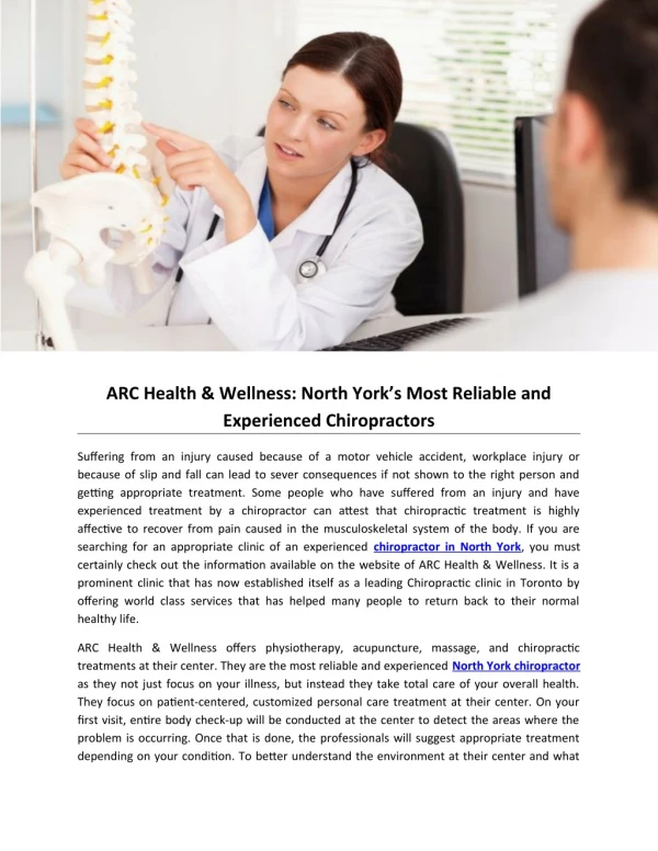 ARC Health & Wellness: North York’s Most Reliable and Experienced Chiropractors