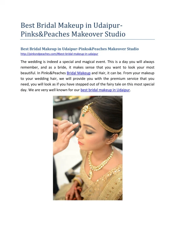 Best Bridal Makeup in Udaipur-Pinks&Peaches Makeover Studio