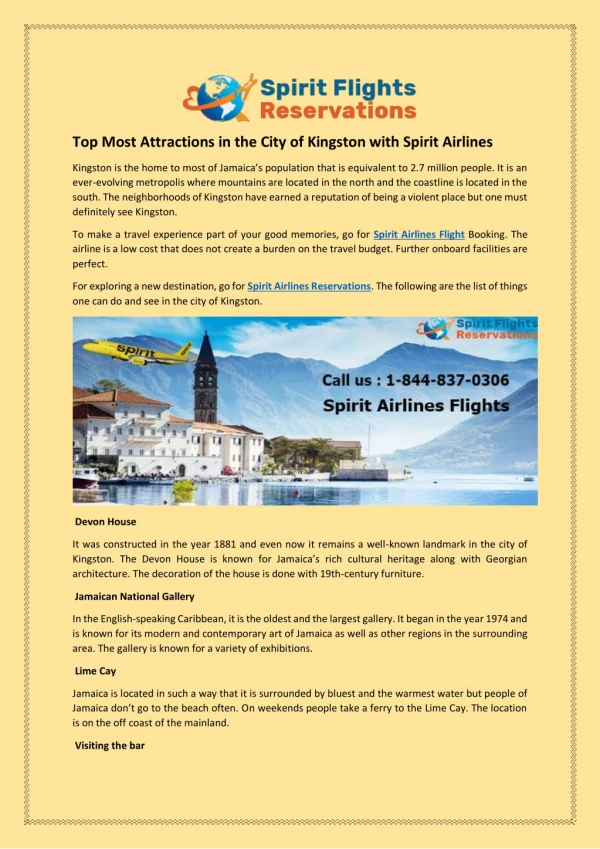 Top Most Attractions in the City of Kingston with Spirit Airlines
