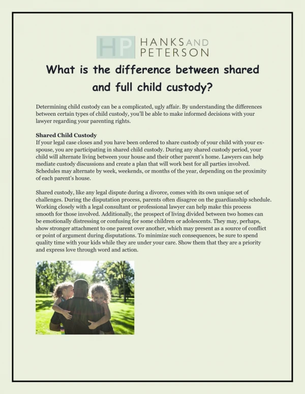 What is the difference between shared and full child custody?