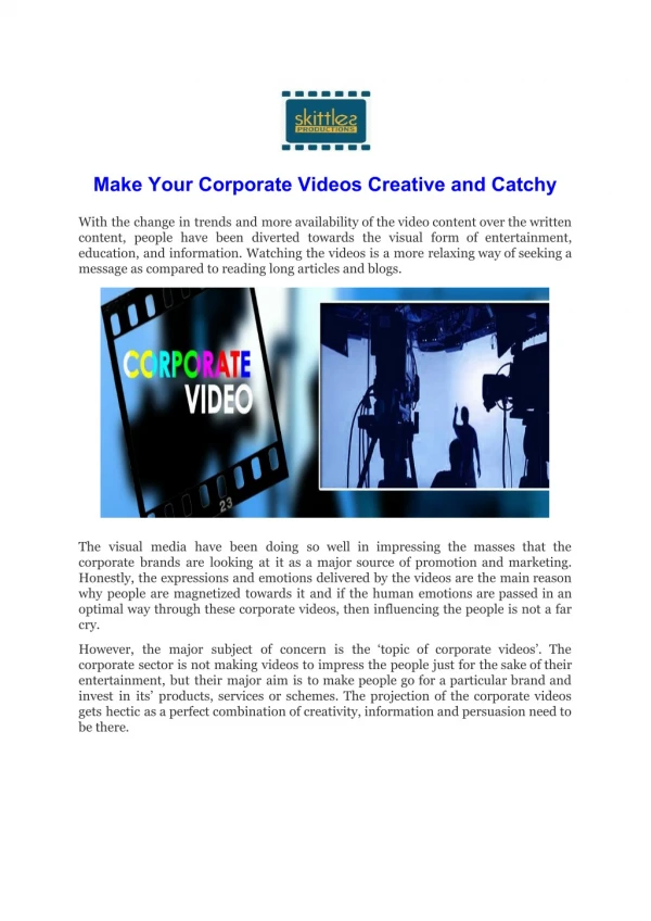 Make Your Corporate Videos Creative and Catchy