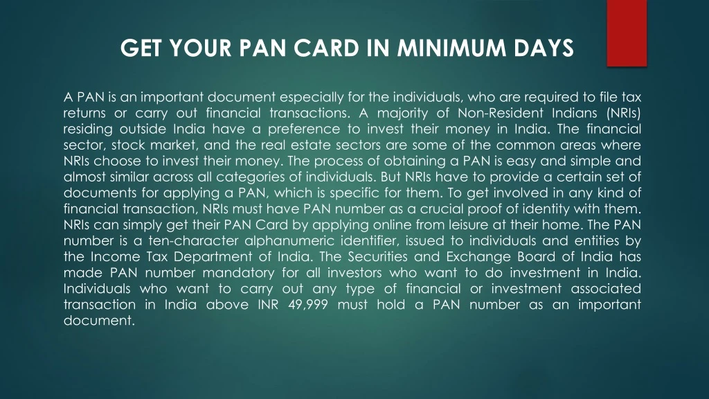 get your pan card in minimum days