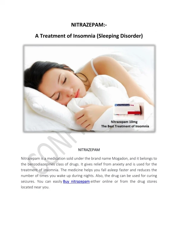 NITRAZEPAM 10mg:- A Treatment of Insomnia (Sleeping Disorder)