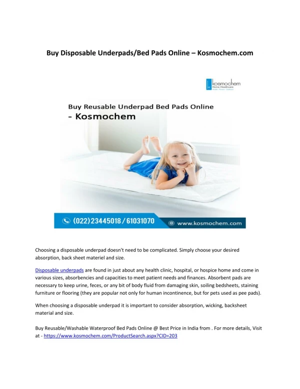 Buy Reusable Underpad Bed Pads Online - Kosmochem