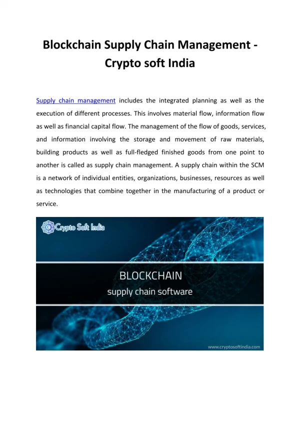 Blockchain Supply Chain Management - Crypto soft India