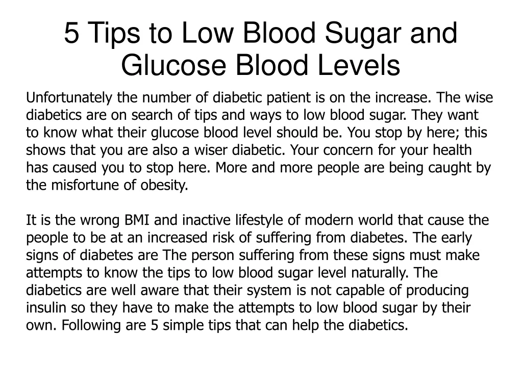 5 tips to low blood sugar and glucose blood levels