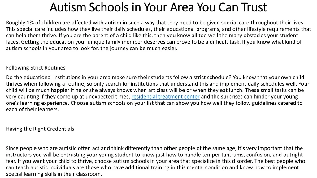 autism schools in your area you can trust